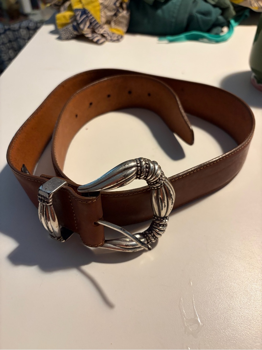 Brighton Brown Leather Belt with Ornate Silver Buckle